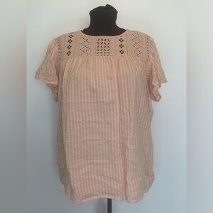 Anthropologie Ella Moss Brianne‎ Peach Eyelet Flutter Sleeve Blouse Size Medium